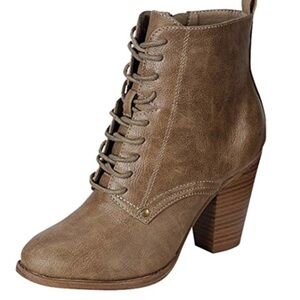 Breckels Brown Lace-Up Ankle Boots faux leather block heels western 8.5